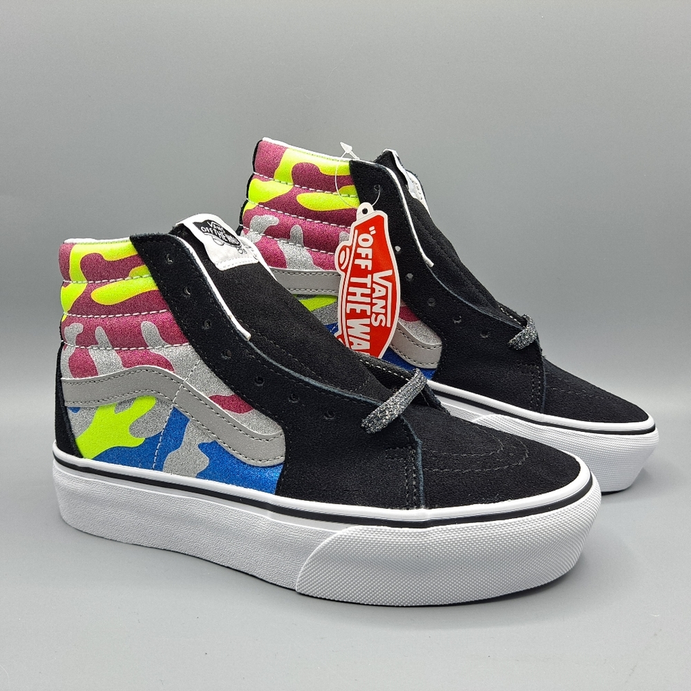 New Vans Sk8-Hi Top Platform 2 After Dark Glitter Camo Camouflage Pink Blue Neon
